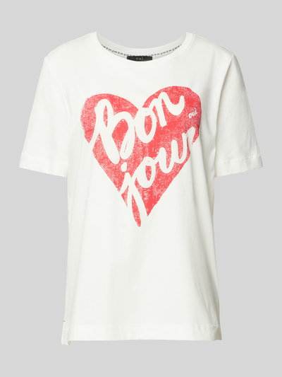 Oui T-Shirt mit Motiv- und Statement-Print Offwhite 2