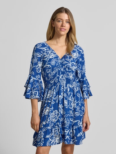 Apricot Minikleid aus reiner Viskose mit Smok-Detail Blau 4