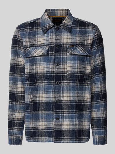 Produktfoto, Regular Fit Hemdjacke aus wolmix met kentkraag van PME Legend, heren, borstzakken, labeldetail, knoopsluiting, blauw-wit ruitpatroon, ruglengte maat M 73 cm.