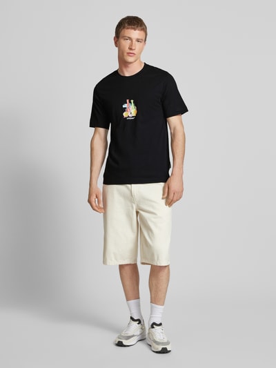 Jack & Jones T-shirt z prążkowanym, okrągłym dekoltem model ‘VARENNA’ Czarny 1