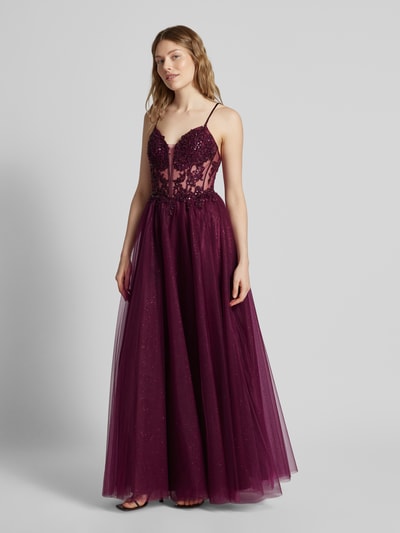 Luxuar Abendkleid mit Paillettenbesatz Pflaume 1