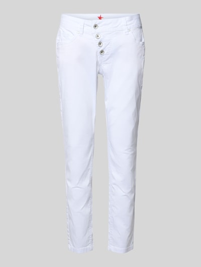 Produktfoto, weiße Jeans in 7/8-Länge Modell 'Malibu' von Buena Vista aus Baumwoll-Elasthan-Mix, Slim-Fit, Damen, glatte Textur.