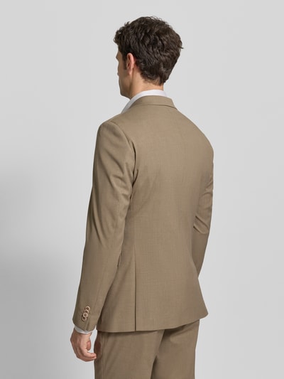 Männermodel trägt Slim Fit Sakko mit Viskose-Anteil von s.Oliver BLACK LABEL, Optik: Unifarben, Melange, Ganzkörperansicht Rückansicht.