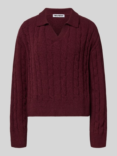 Review Strickpullover mit V-Ausschnitt und Umlegekragen Dunkelrot 2