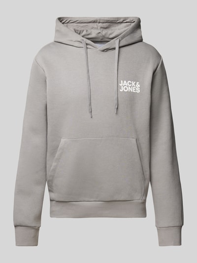 Jack & Jones Hoodie met labelprint, model 'ECORP' Lichtgrijs - 1