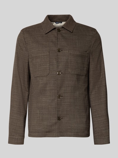 Produktfoto, Hemdjacke mit Brusttaschen von MCNEAL aus Material-Mix mit Viskose-Anteil, Gerader-Schnitt, Kentkragen, Knopfleiste, braune Farbe, strukturierte Oberfläche, Rückenlänge bei Größe M 70 cm.