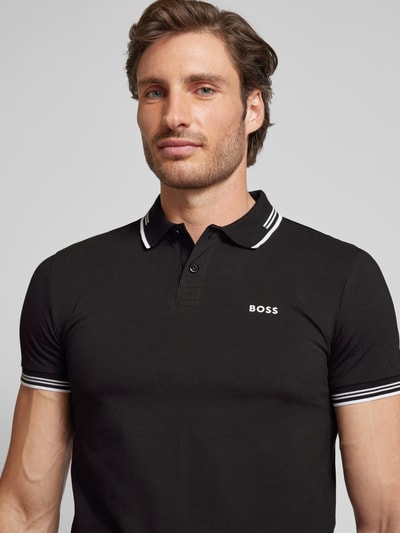 BOSS Green Slim fit poloshirt met labelprint, model 'Paul' Zwart - 3