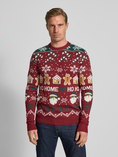 Lindbergh Strickpullover im Allover-Look Modell 'Santa' Bordeaux 4