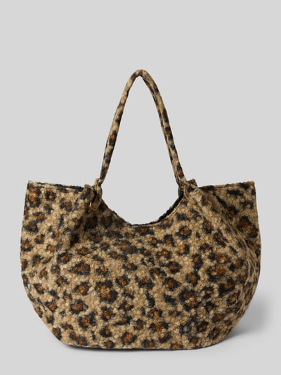 Produktfoto, Shopper mit Magnetverschluss Modell 'Po44lina' von ZABAIONE, braun-schwarzes Leopardenmuster, strukturierte Stoffoptik, Innenfach mit Reißverschluss, breite Tragegriffe, Maße ca. 54x30x22 cm, Schulterriemen 54 cm.