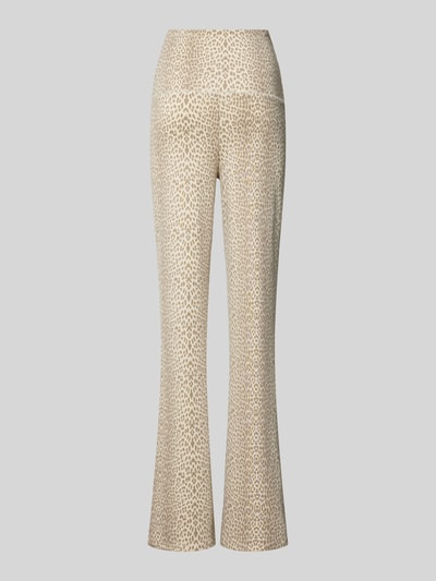 Produktfoto, Flared Leggings im Allover-Look Modell 'Daisy' von OH APRIL, jasnobeżowe odcienie, wzór imitujący cętki, elastyczny pas, lyocell-elastan