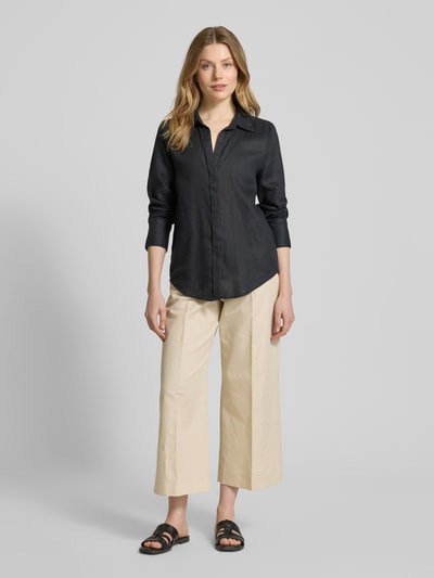 MANGO Regular Fit Leinenbluse mit Hemdblusenkragen Black 1