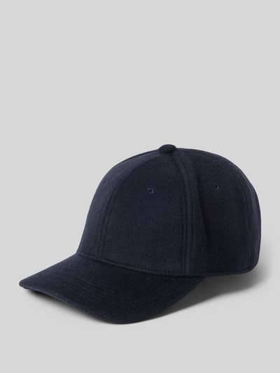 Produktfoto, Basecap aus reiner Wolle von Profuomo in Dunkelblau mit verstärktem Schirm, Luftlöchern und verstellbarem Riegel, weiche Textur