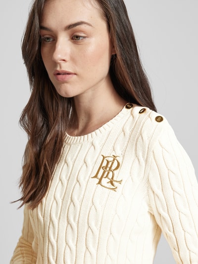 Lauren Ralph Lauren Gebreide pullover met labelstitching, model 'MONTIVA' Offwhite - 3