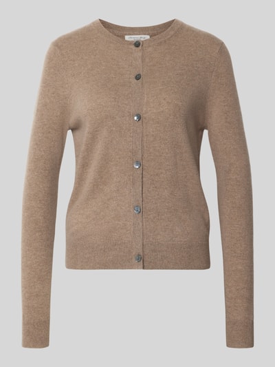 Produktfoto, Strickjacke aus reinem Kaschmir mit durchgängiger Knopfleiste von Christian Berg Woman in lichtbruin, regular fit, ribboorden, metalen knoopsluiting, fijngebreid, Met lange mouwen, effen design, bies, ruglengte bij maat S 55 cm, mouwlengte bij maat S 63 cm.