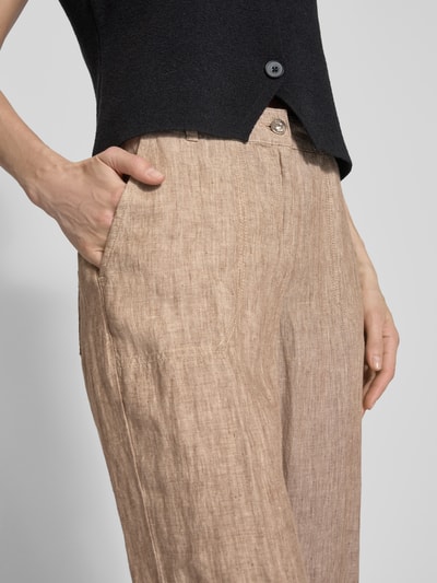 MAC Straight leg linnen broek in verkorte pasvorm, model 'Nora' Beige gemêleerd - 3