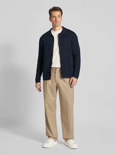 SELECTED HOMME Relaxed fit gebreid jack van katoenmix, model 'MIKE' Donkerblauw - 1