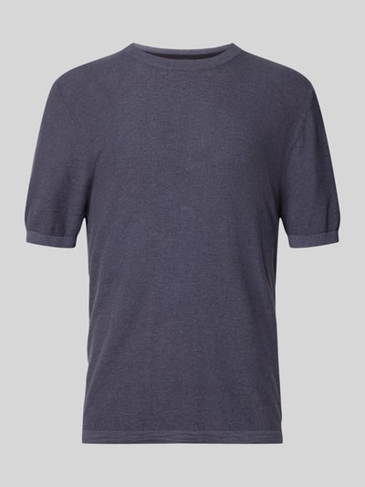 Produktfoto, Regular Fit T-Shirt aus Baumwoll-Leinen-Mix von Marc O'Polo in Strickoptik, Rundhals, Kurzarm, dunkles Blau, feine Struktur