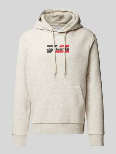 Jack & Jones Hoodie met labelprint, model 'ECORP' Offwhite gemêleerd - 1