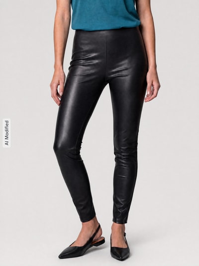 Raffaello Rossi Slim fit kunstleren broek van viscosemix model 'RESA' Zwart - 4