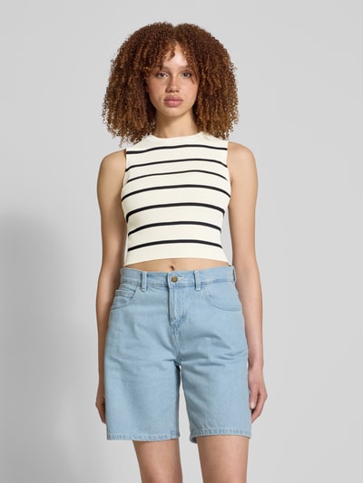 Only Slim fit korte top van viscosemix Offwhite - 4