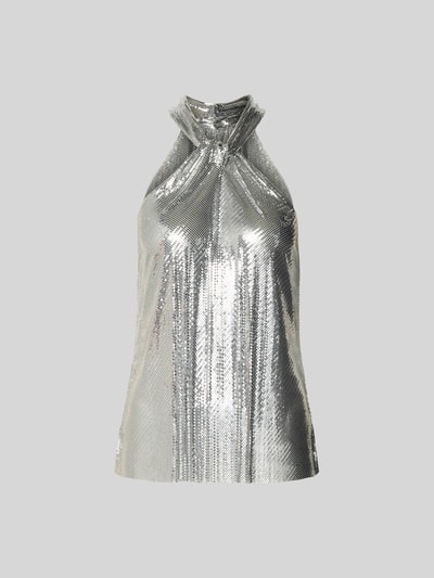 Produktfoto, Top in Netz-Optik von Rabanne in Silber, Regular-Fit, Stehkragen, Neckholder, Druckknopfverschluss, Rückenlänge 61 cm bei Größe S/M