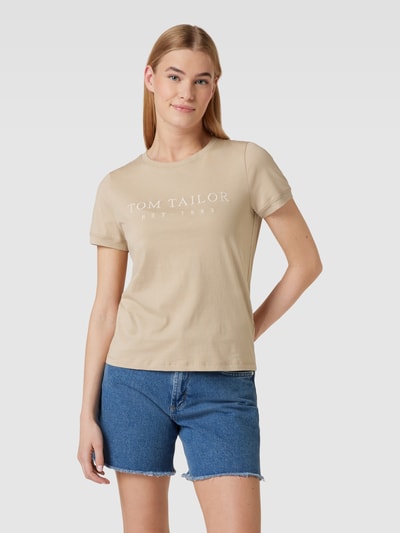 Tom Tailor T-Shirt aus Baumwolle mit Label-Stitching Beige 4