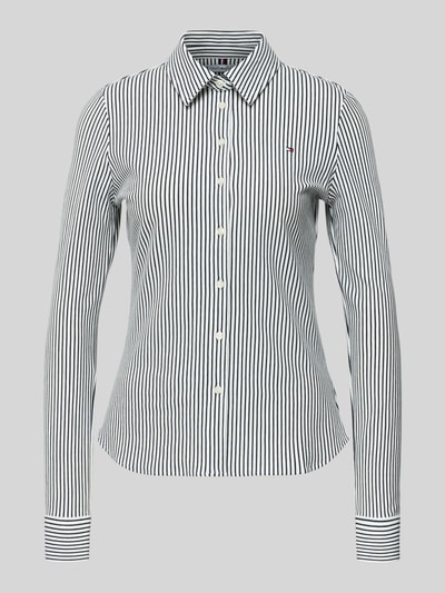 Productfoto, Slim Fit Hemdbluse aus Baumwoll-Mix van Tommy Hilfiger, gestreept, lange mouw, logo-stiksel, katoenmix, dames