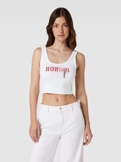 Guess Crop Top mit Statement-Print Modell 'BORING' Weiss 4