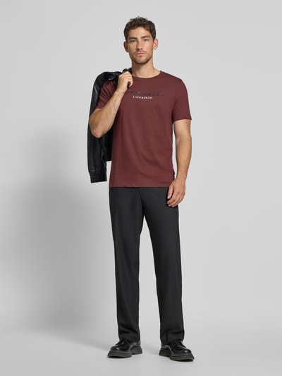 Lindbergh T-shirt met labelprint, model 'Copenhagen' Donkerrood - 1