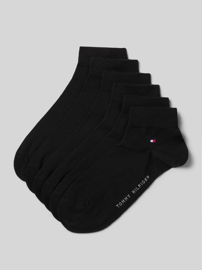 Productfoto, zwarte sokken van katoenmix model 'QUARTER 6P' van Tommy Hilfiger Heren, set van 6, effen met logo detail