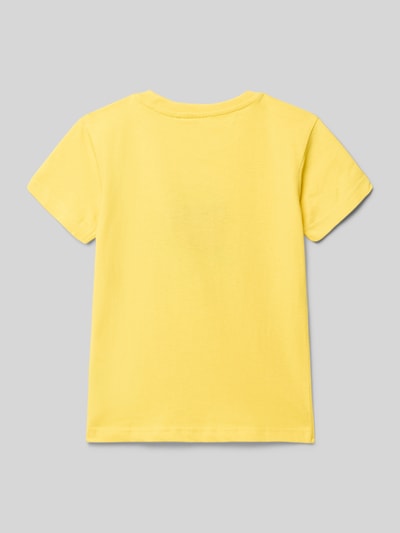 Produktfoto, gelbes T-Shirt mit Rundhalsausschnitt und Motiv-Print von Blue Seven, reine Baumwolle, gerader Schnitt, Rückansicht