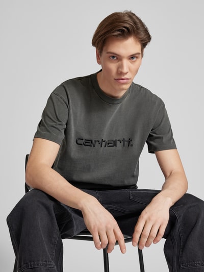 Carhartt Work In Progress T-shirt z wyhaftowanym logo model ‘DUSTER’ Antracytowy 3