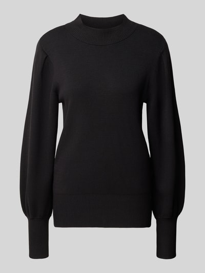 Produktfoto, zwarte gebreide pullover van Viscosemix met ballonmouwen, ribboorden, regular fit, Model 'YASFONNY' van YAS, dames