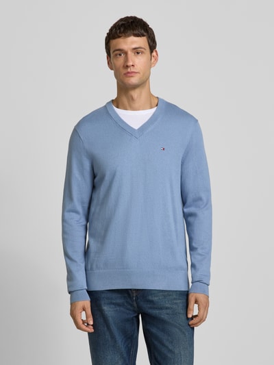 Tommy Hilfiger Regular fit pullover van een mix van katoen en kasjmier Jeansblauw - 4