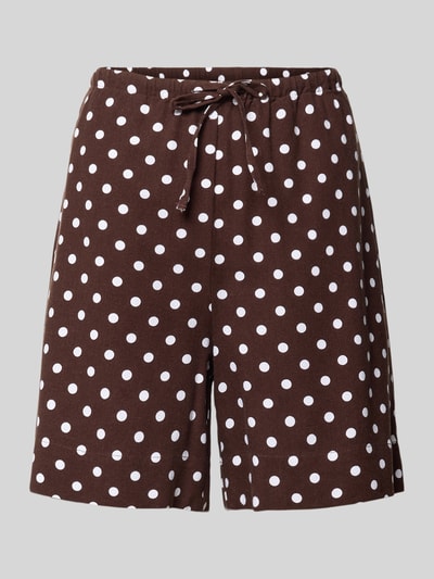 Productfoto, bruine dames shorts met witte stippen, rechte fit, Viscosemix met linnen, tunnelkoord, model 'Lavisco' van FREE/QUENT