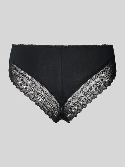 Produktfoto, Slips im 3er-Pack mit Spitze von Schiesser, czarne figi z mieszanki materiałów z dodatkiem streczu, koronkowe detale, krój brazilian fit, elastyczny pas, zestaw 3 szt.