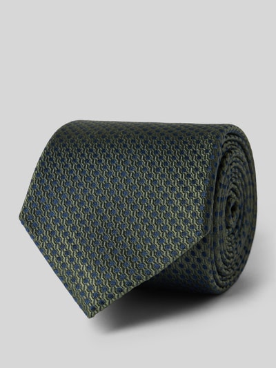 Produktfoto, Seidenkrawatte aus reiner Seide (6,5 cm) von OLYMP in grün-blauem Allover-Stitching, spitzzulaufende Passform, 6,5 cm Breite
