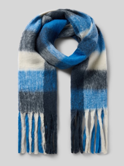 Produktfoto, Schal mit Fransen-Abschluss und Karo-Muster Modell 'WATTI' von b.young, rechteckig, blau-grau-weiß, weiche Textur, Breite 40 cm