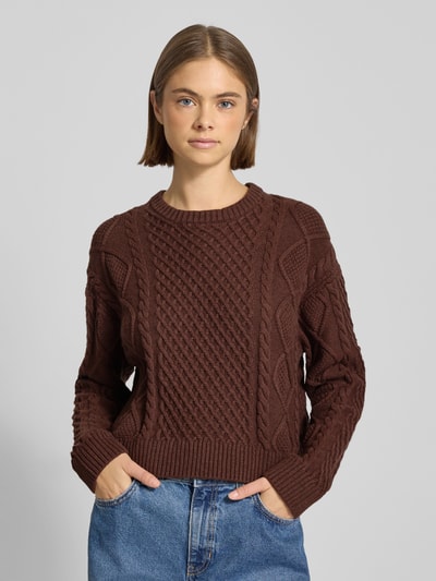 Guess Jeans Strickpullover mit Strukturmuster und Rundhalsausschnitt Dunkelbraun 4