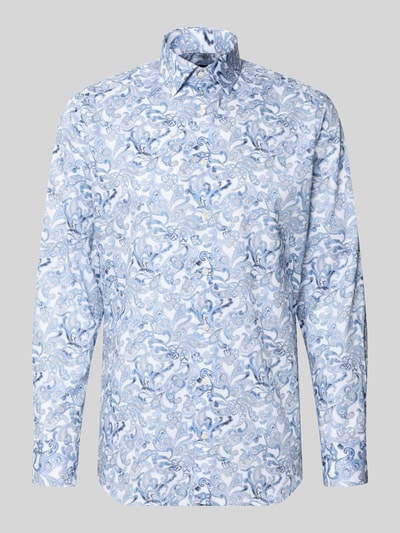 Produktfoto, Modern Fit Businesshemd aus reiner Baumwolle von OLYMP mit blau-weißem Paisley-Muster auf glatter Textur, Herren Businesshemd von OLYMP
