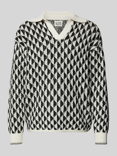 Scotch & Soda Oversized Strickpullover mit V-Ausschnitt Modell 'jacquard' Offwhite 1