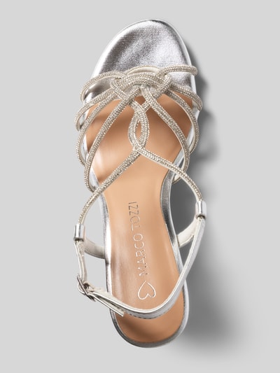Productfoto, Sandaletten met strass-steentjes en naaldhak van Marco Tozzi, afgerond model, riempje met doornsluiting, gladde zool, hakhoogte maat 40: 7 cm