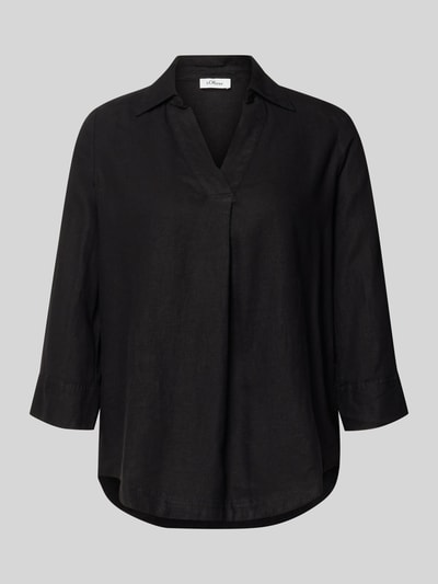 Produktfoto, Relaxed Fit Hemdbluse aus Leinen-Viskose-Mix von s.Oliver RED LABEL, effen kleuren, gevlamd garen, overhemdkraag, rugpas met cacharel-plooi
