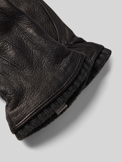 EEM Rękawiczki z koziej skóry z rękawiczkami bez palców z dzianiny Czarny 2