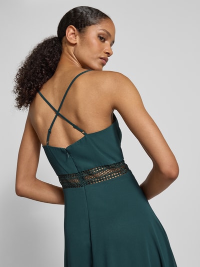 V.M. Knielange cocktailjurk met cascadehals Donkergroen - 3