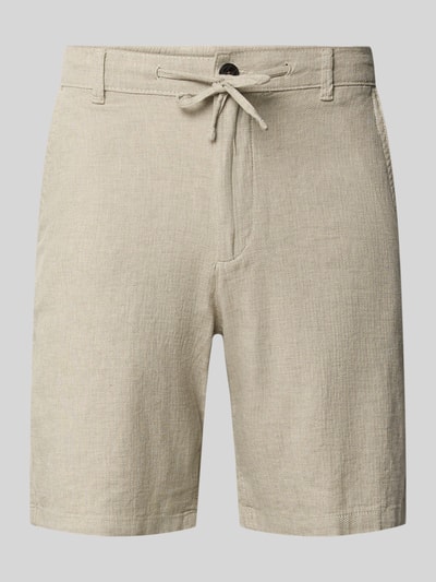 Produktfoto, Slim Fit Bermudas aus Baumwoll-Leinen-Mix Modell 'BRODY' von SELECTED HOMME, efekt: jednolity kolor, mieszanka bawełny i lnu, krój slim fit, aplikacja z metką, szlufki na pasek, zapięcie na guzik i zamek błyskawiczny, ściągacz, wpuszczana kieszeń, kieszeń z tyłu