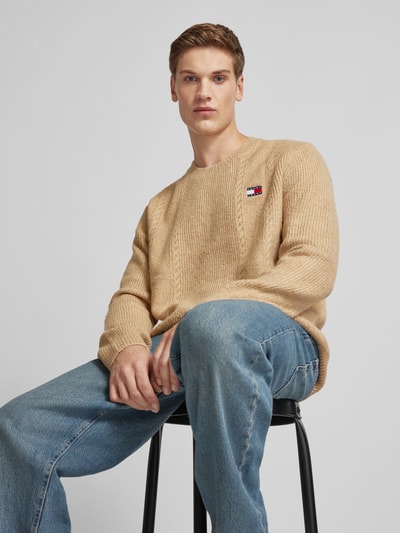 Tommy Jeans Gebreide pullover met kabelpatroon, model 'SLIM CABLE' Beige - 3