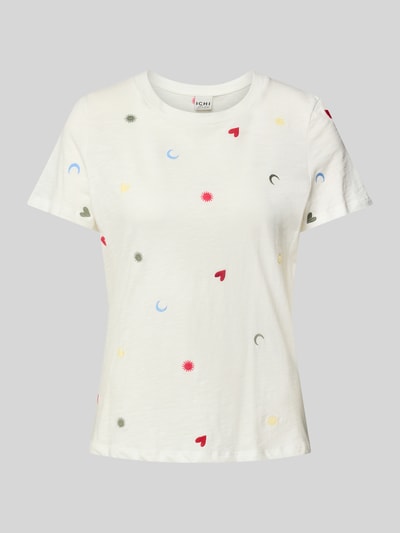 ICHI T-shirt z prążkowanym, okrągłym dekoltem model ‘OLYA’ Złamany biały 2