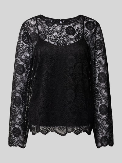 PIECES Regular fit blouse met lange mouwen van kant, model 'OLLINE' BLACK - 2