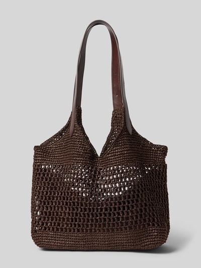 Produktfoto, Tote Bag mit langen Tragegriffen Modell 'CROACIA' von Mango aus braunem Papier mit offenem Hauptfach, grober Netzstruktur, Breite 33 cm, Länge 40 cm, Tiefe 16 cm, Länge Schulterriemen 52 cm